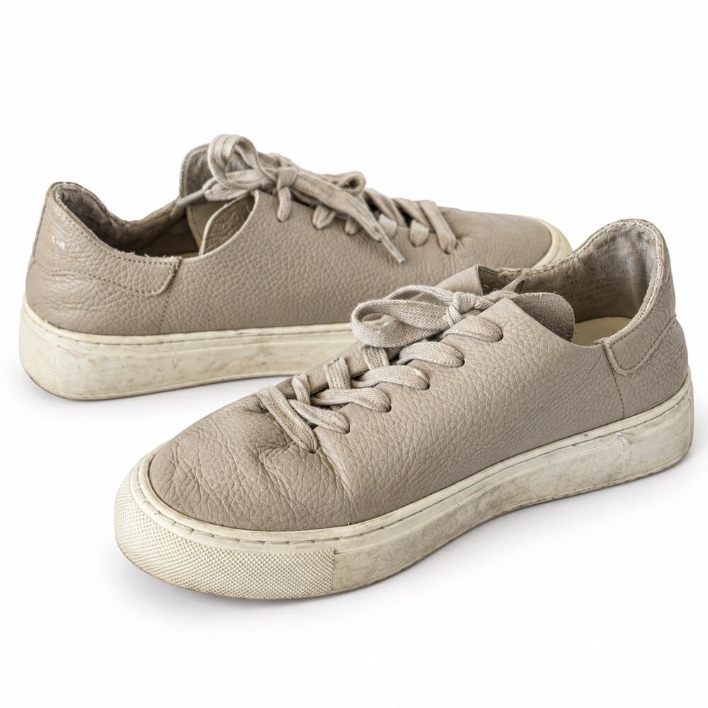 Sam Edelman Poppy Womens 6 Taupe Pebbled Leather Platform Lace Up Sneakers